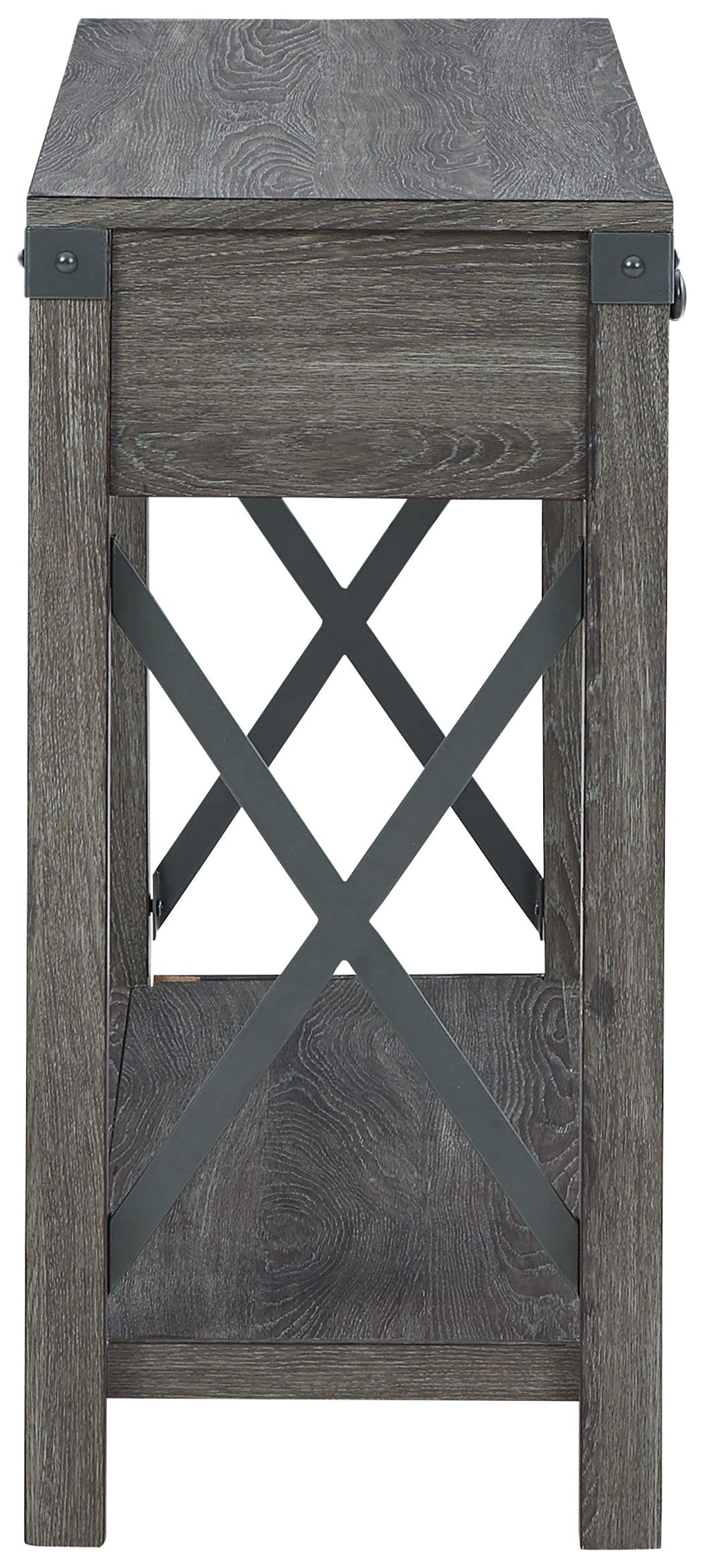Back view of Freedan Grayish Brown sofa console table