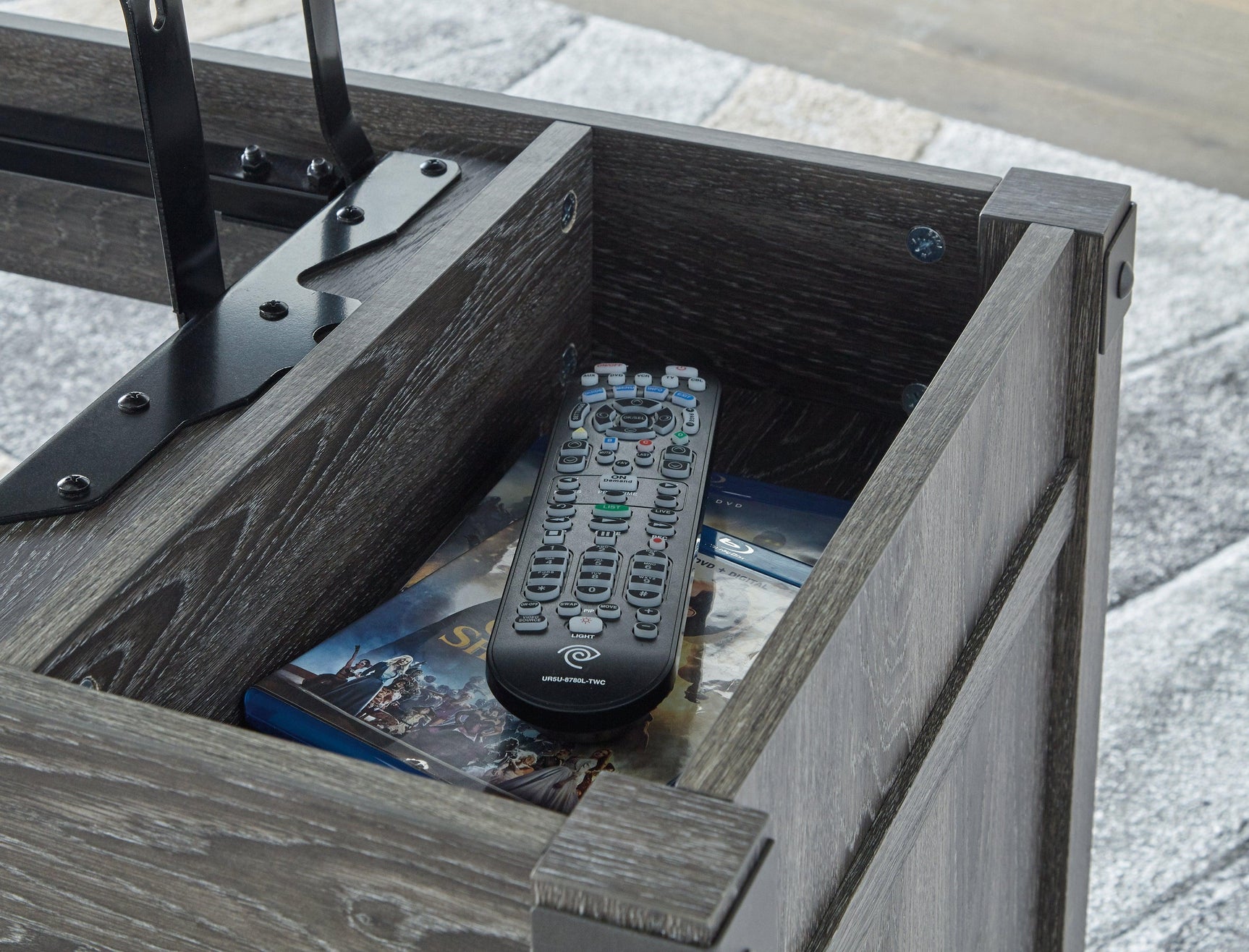 Close-up of Freedan Lift-top Coffee Table tray detail