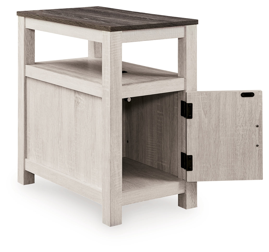 Fendenmore Chairside End Table angled view with cabinet door open