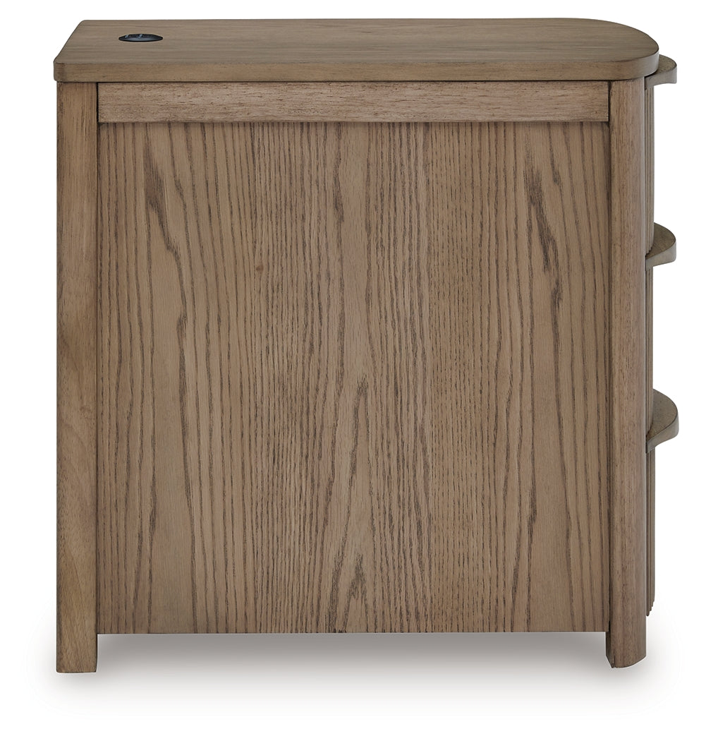Side view of Camdill Light Brown Chairside End Table
