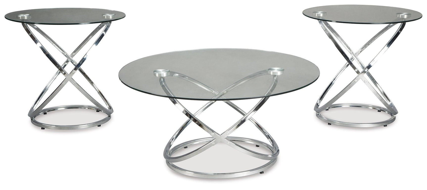 Hollynyx round chrome metal and clear glass end table