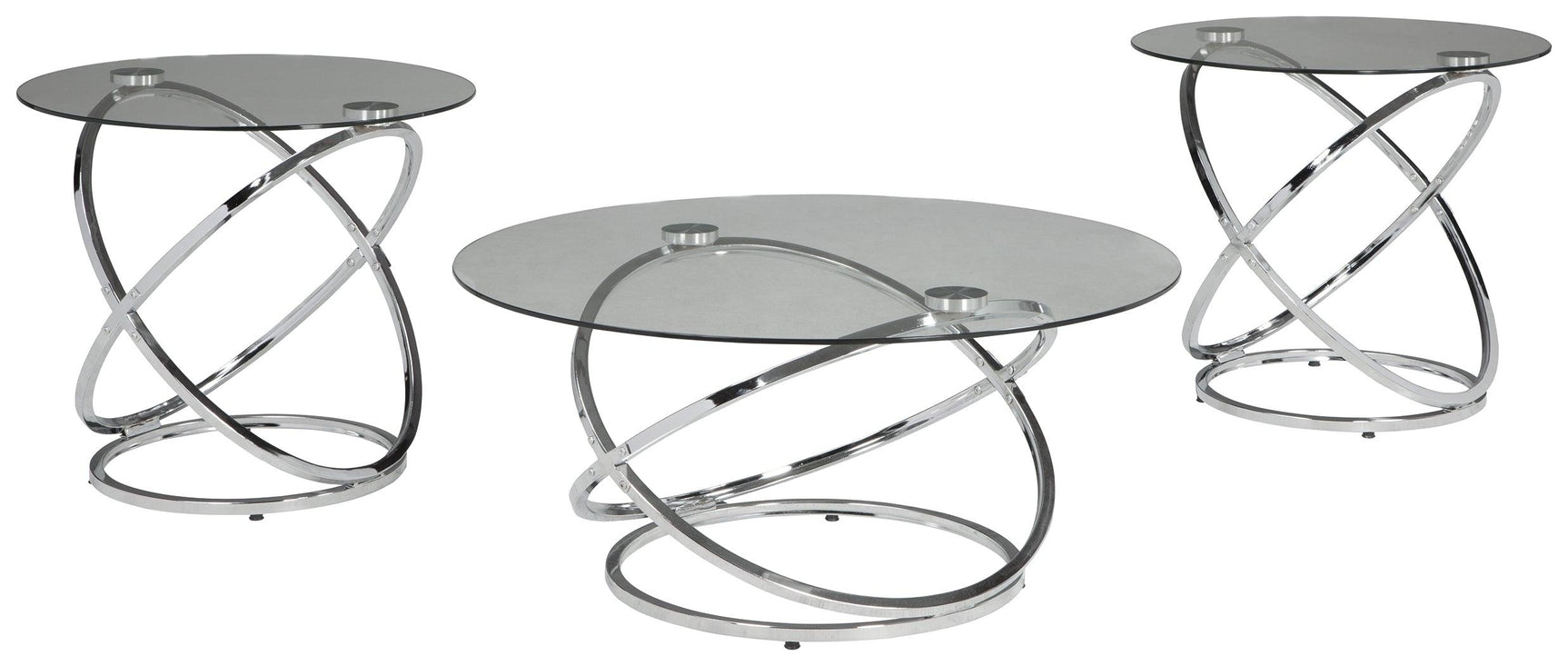 Angled view of Hollynyx chrome and glass table set in modern room