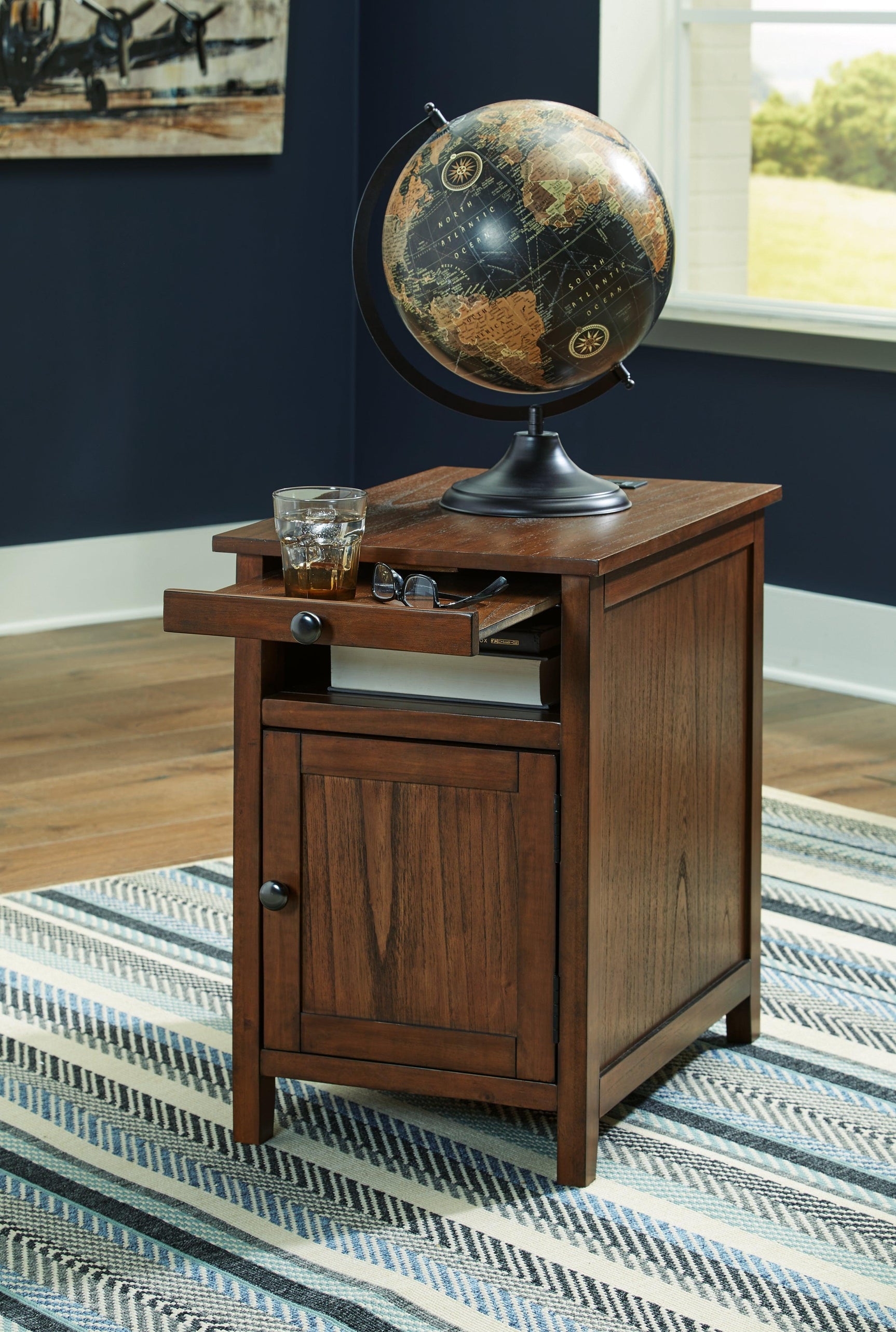 Pull-out tray detail on Treytown Brown Chairside End Table
