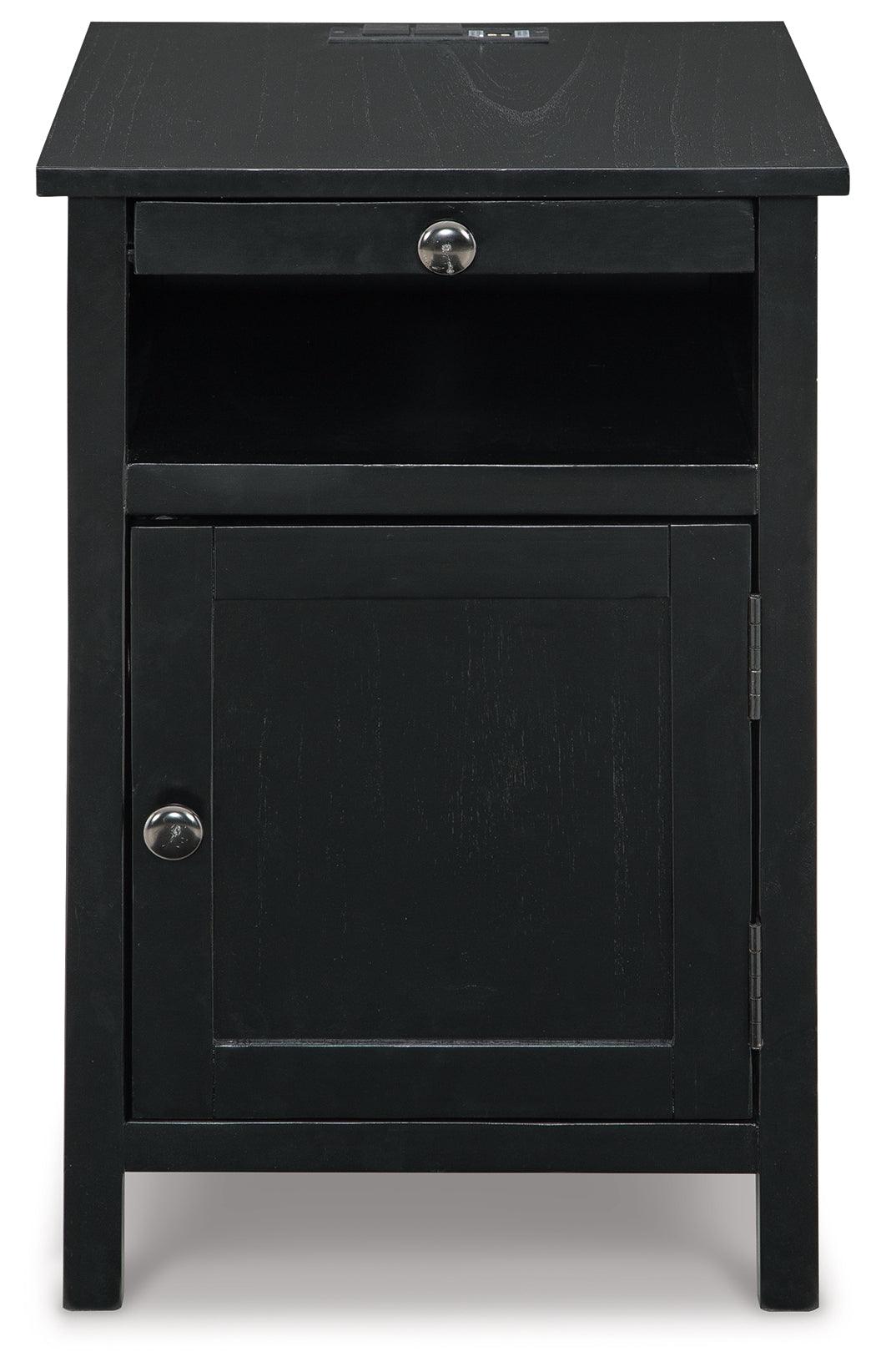 Treytown Black Chairside End Table side view
