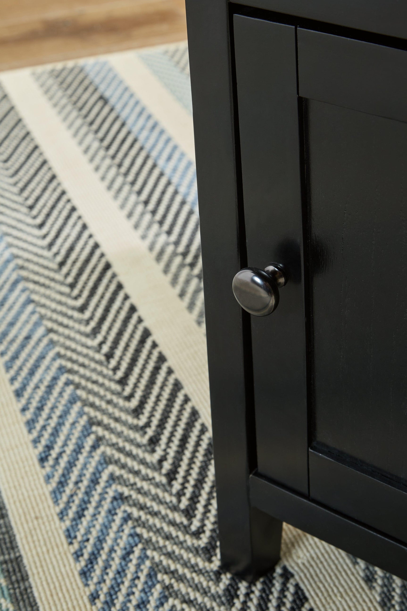 Close-up of black wood tone finish