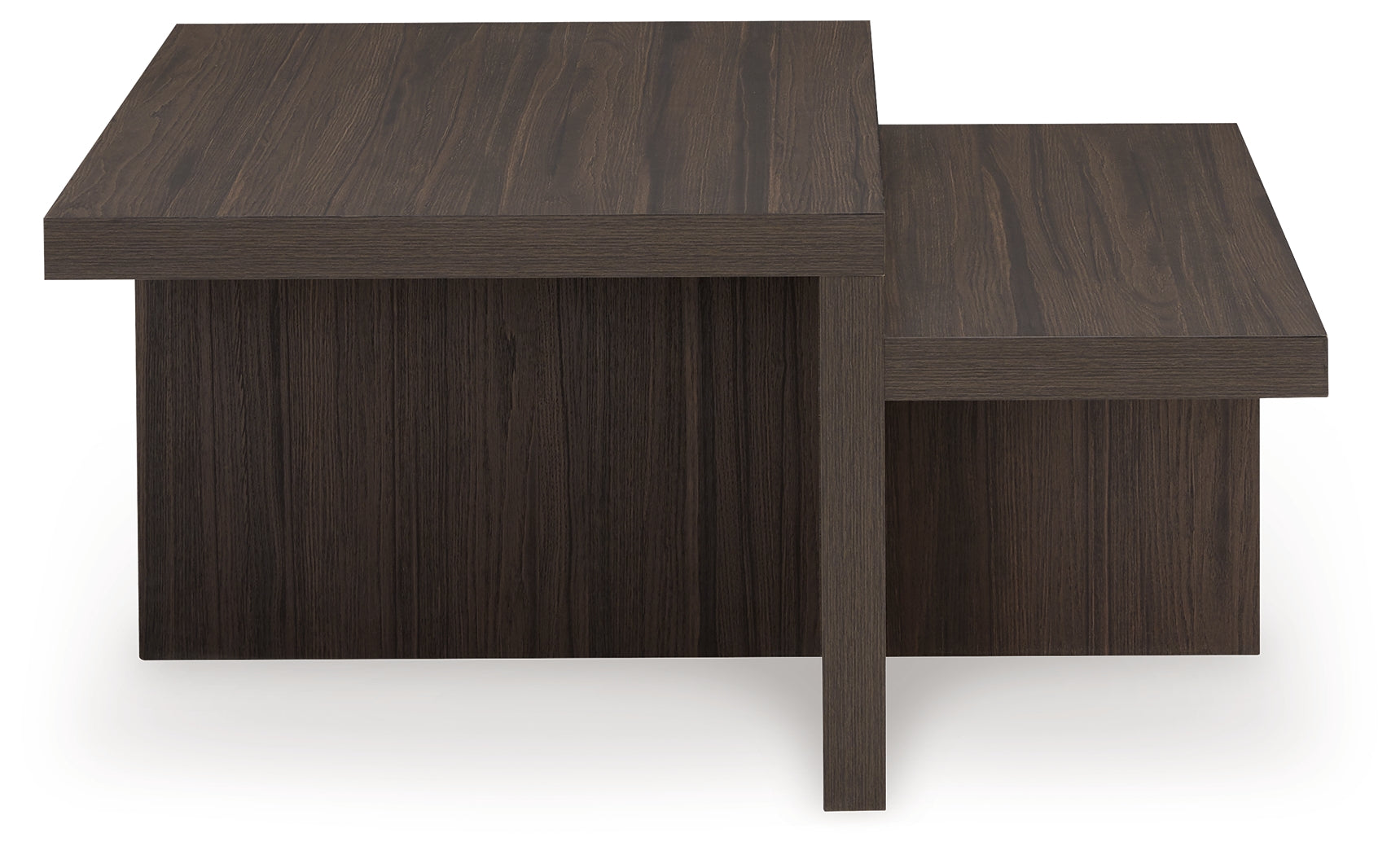 End table side angle with dark brown laminate finish