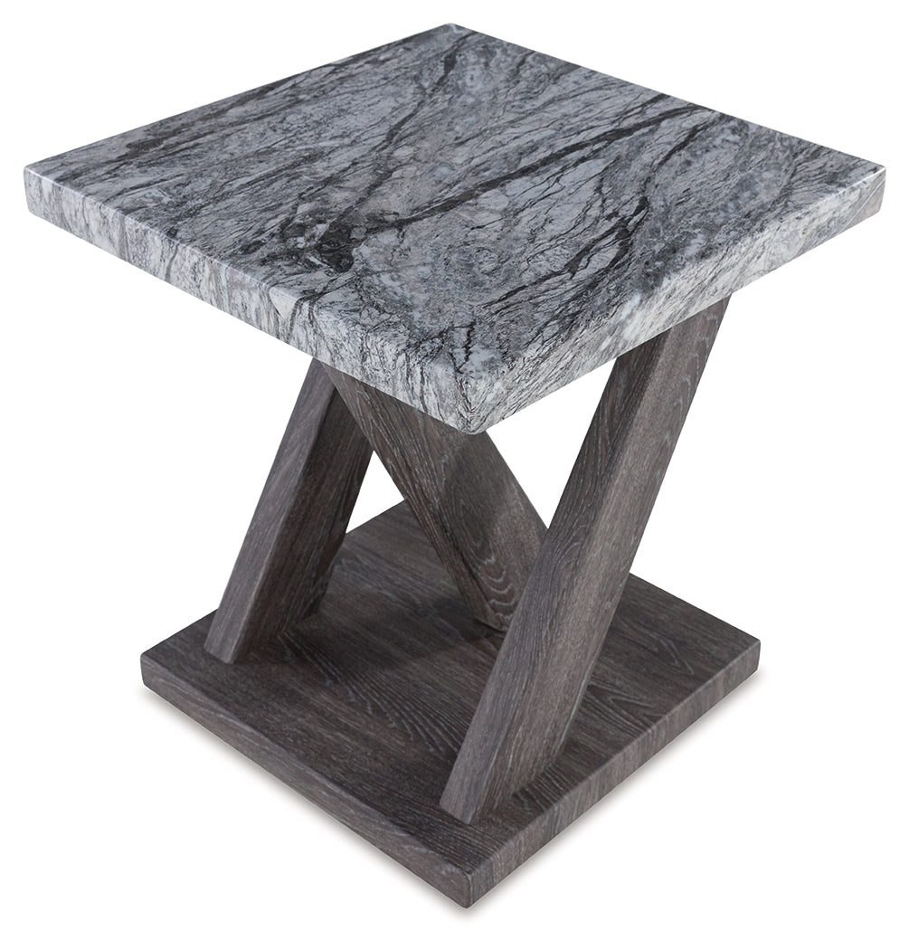End table top view displaying faux gray marble finish