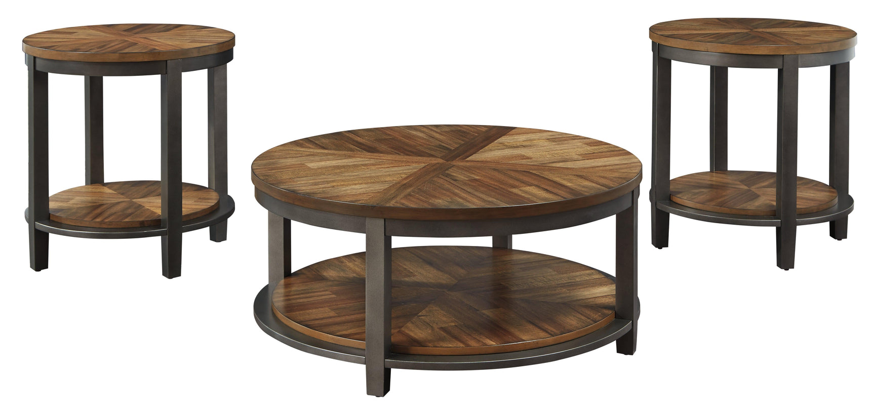 Roybeck Light Brown and Bronze end table side view with shelf