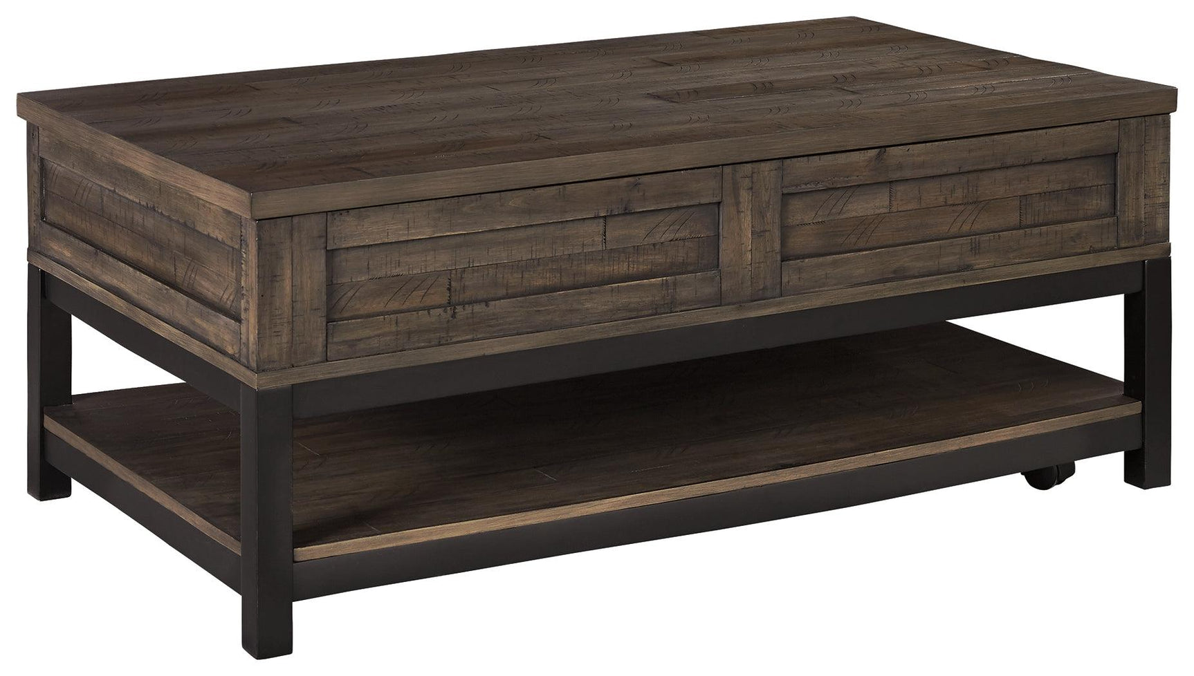 Coffee table back view showing lower shelf