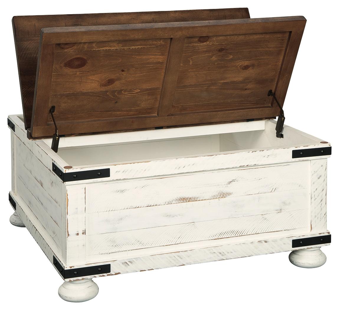 Lift top open showing storage space