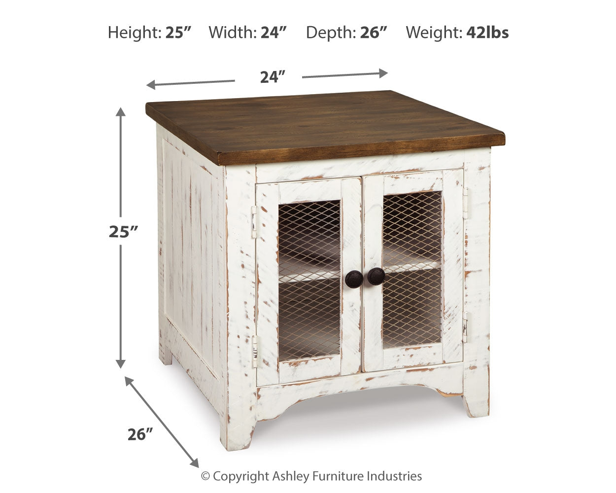 Wystfield coffee table and end table set in distressed white and natural pine finish