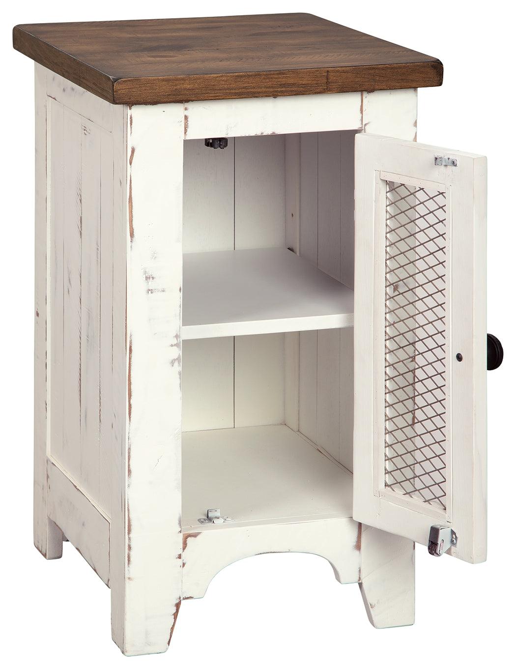 Wystfield Chairside End Table cabinet door open showing shelf storage