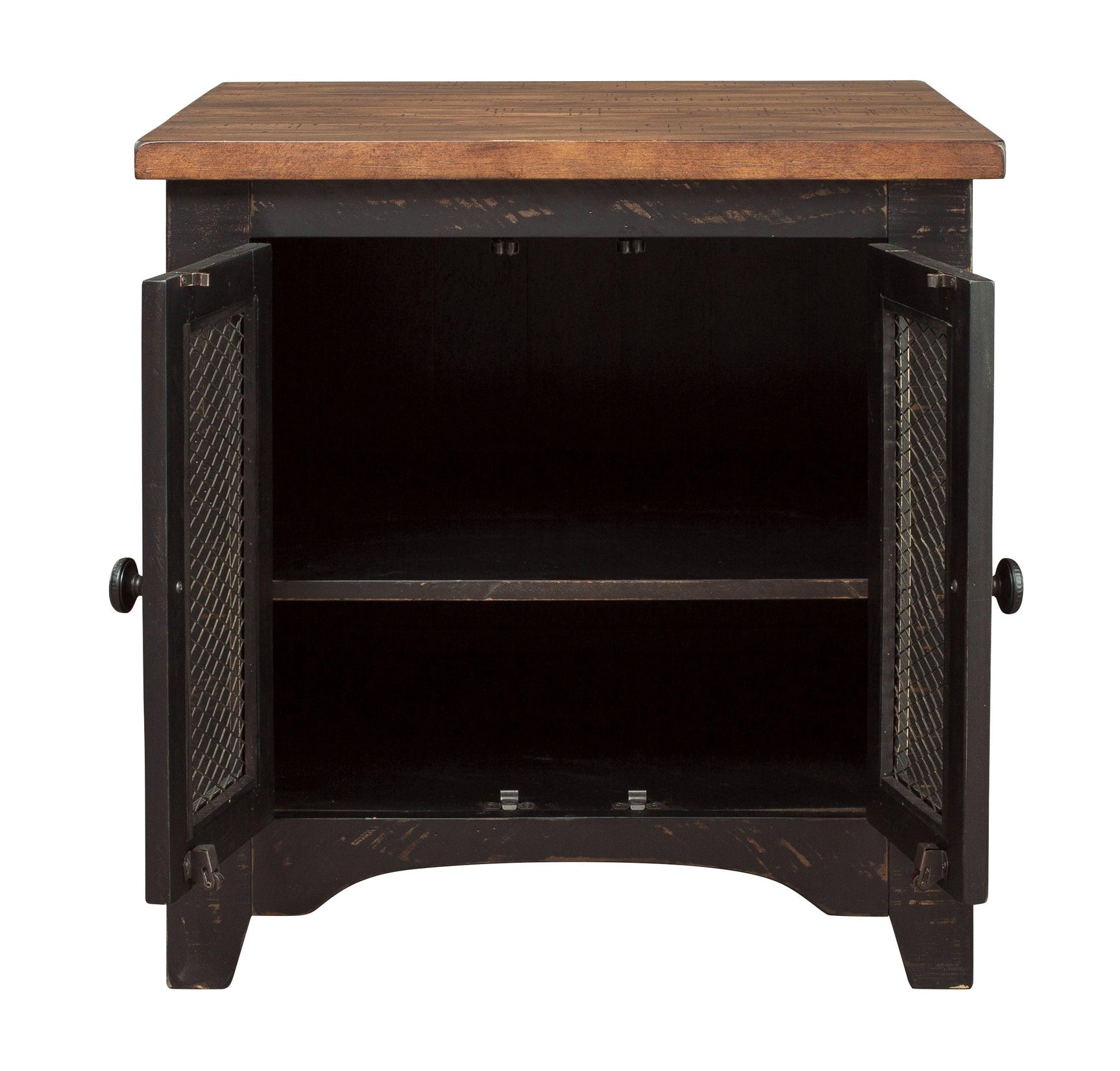Valebeck end table top and drawer close-up