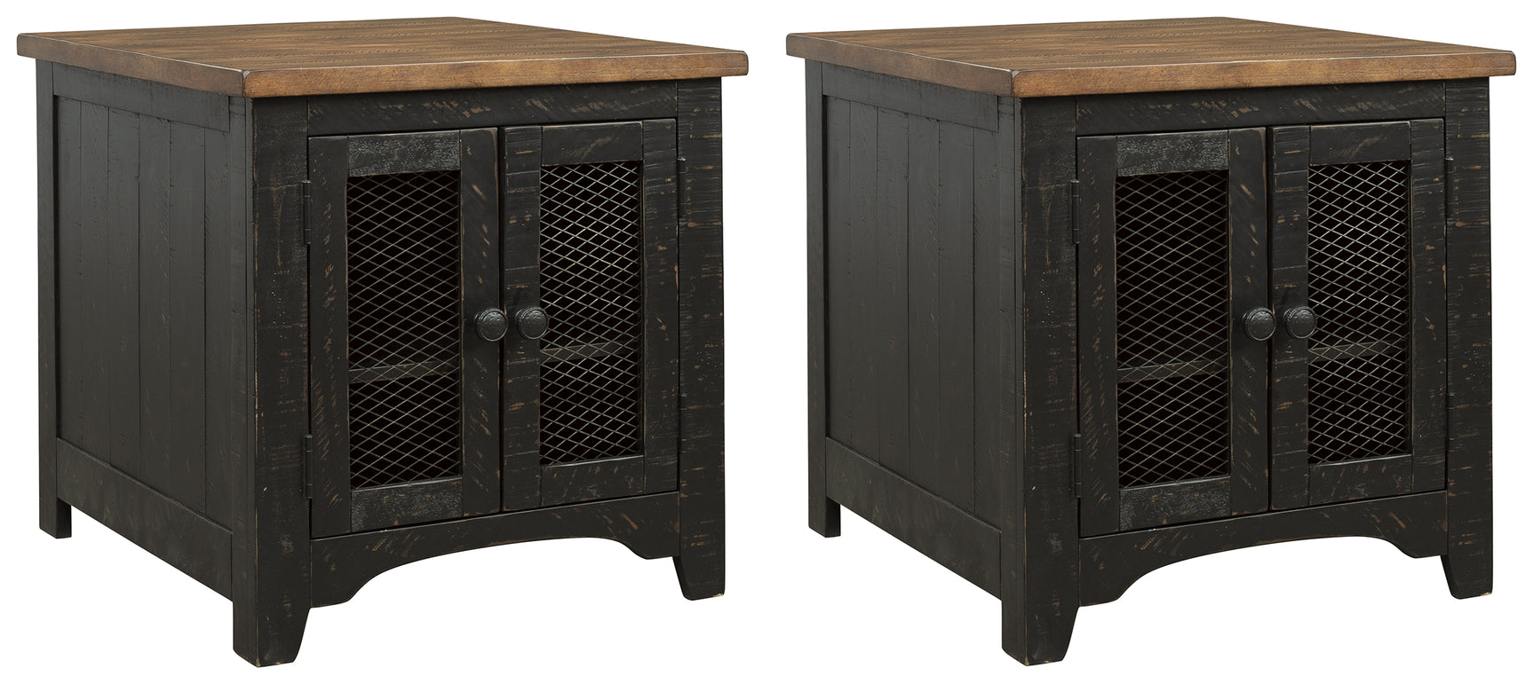 Close-up of Valebeck end table plank-effect finish