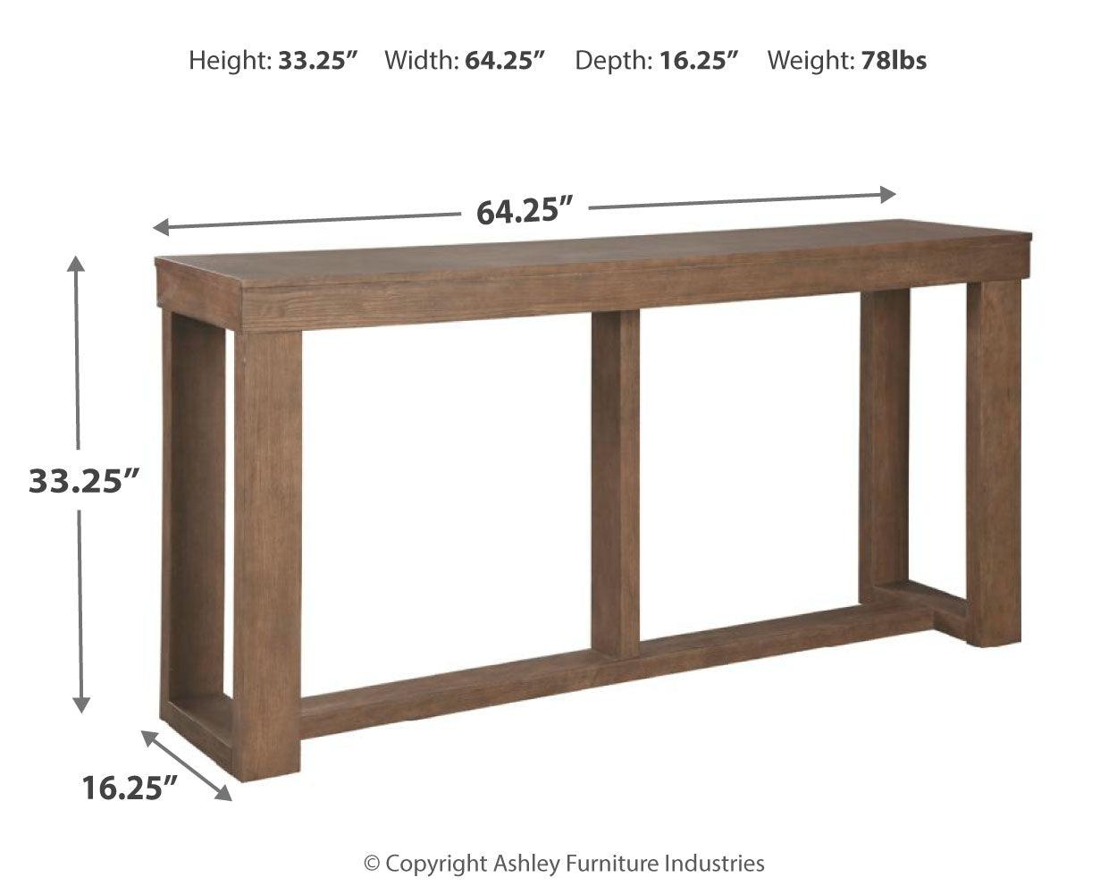 Cariton Gray sofa console table dimensional diagram