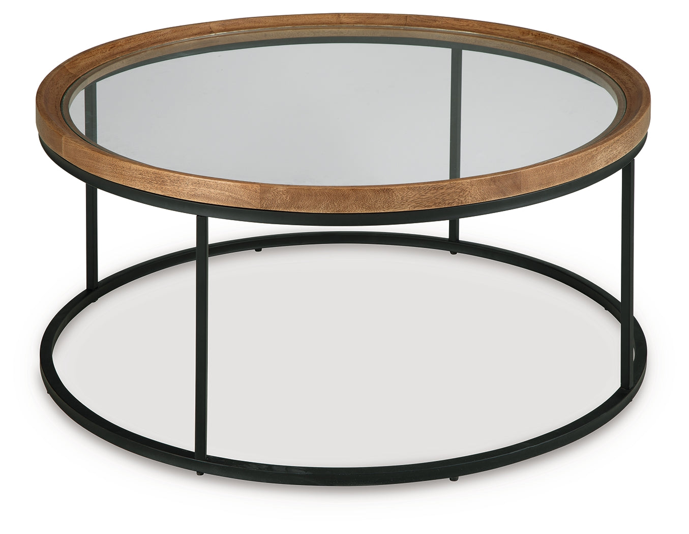 Side profile of Noraluna Coffee Table highlighting matte black metal legs