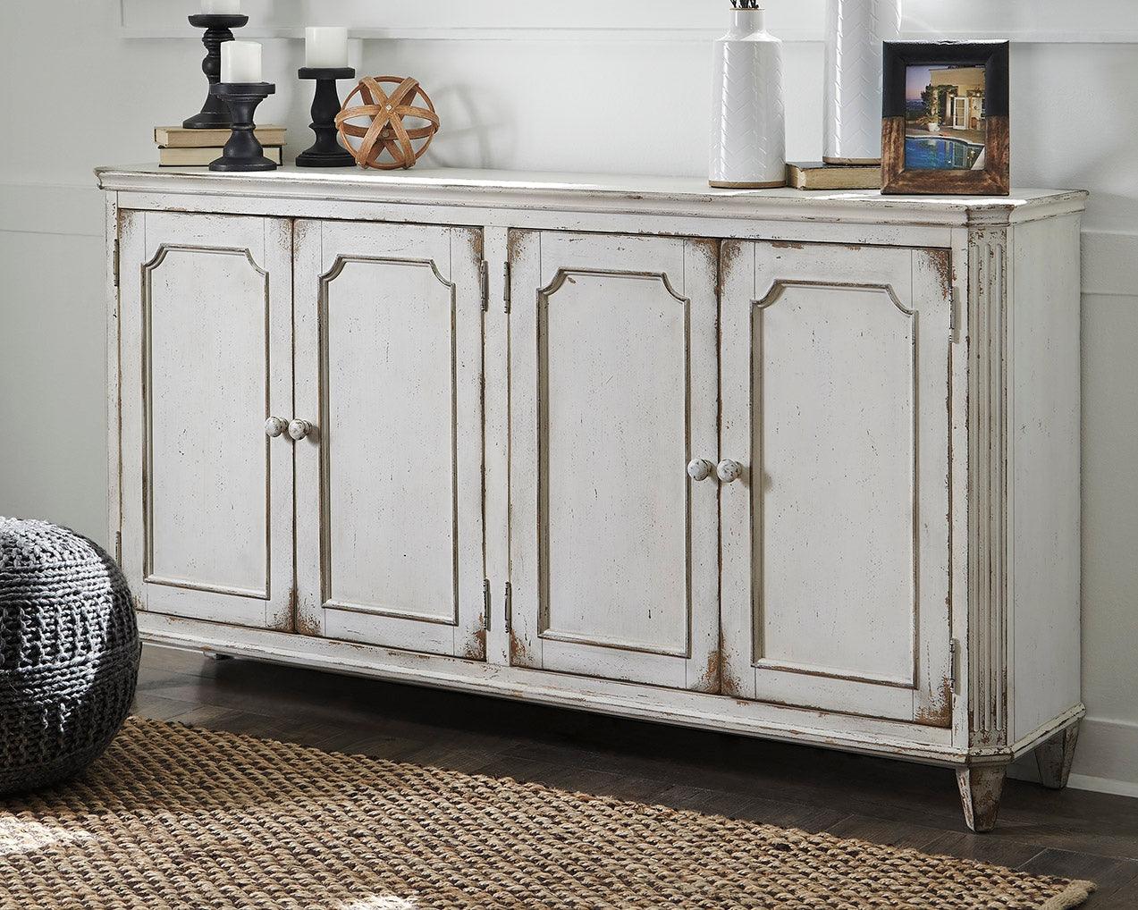 Mirimyn Antique White Accent Cabinet front angle