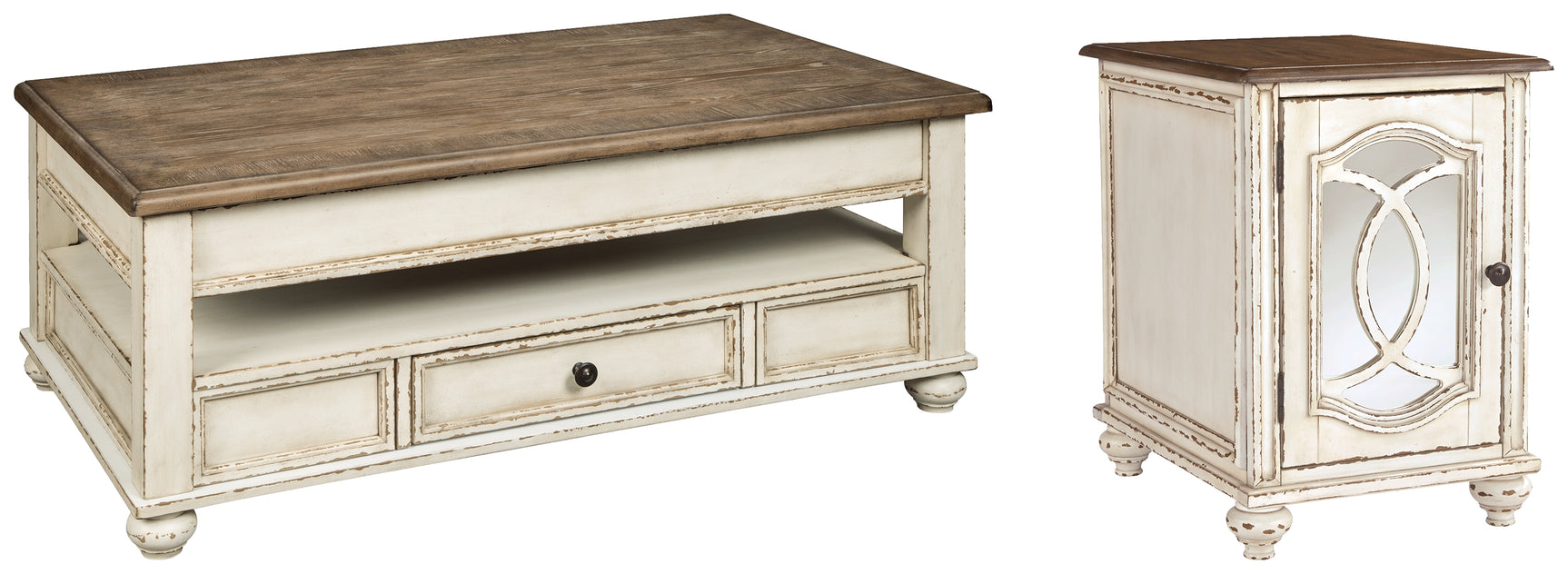 Realyn White and Brown Coffee Table and End Table