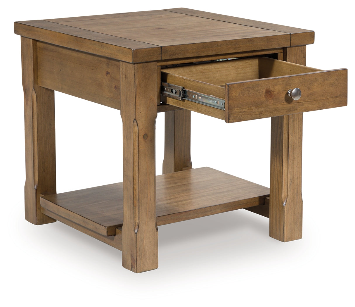 Vandenmore end table drawer open showing interior