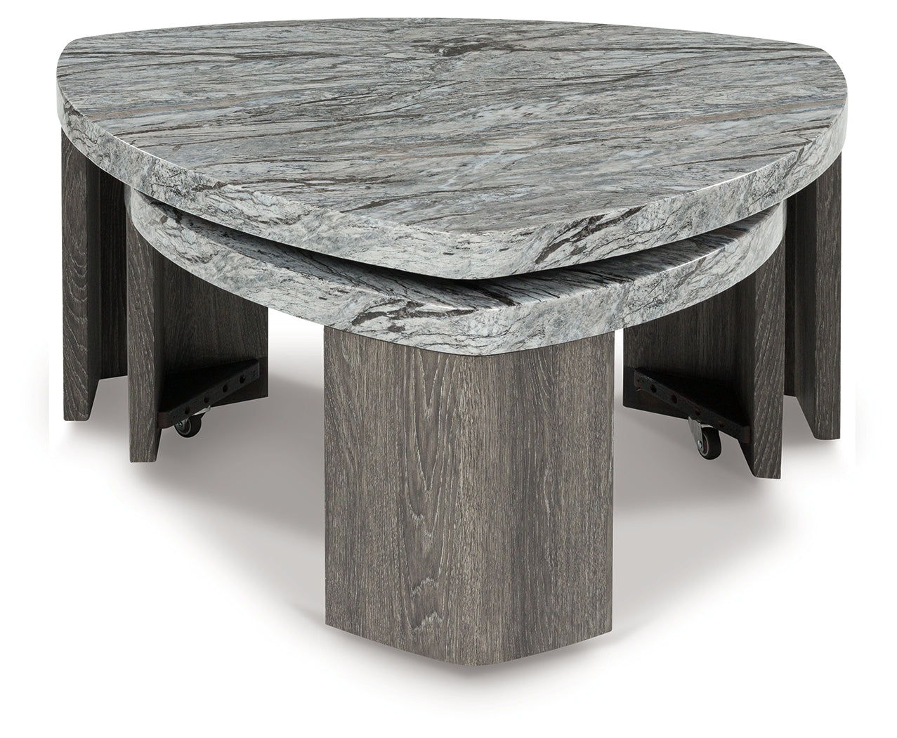 Surmour Stacked Coffee Table with nested lower table side angle