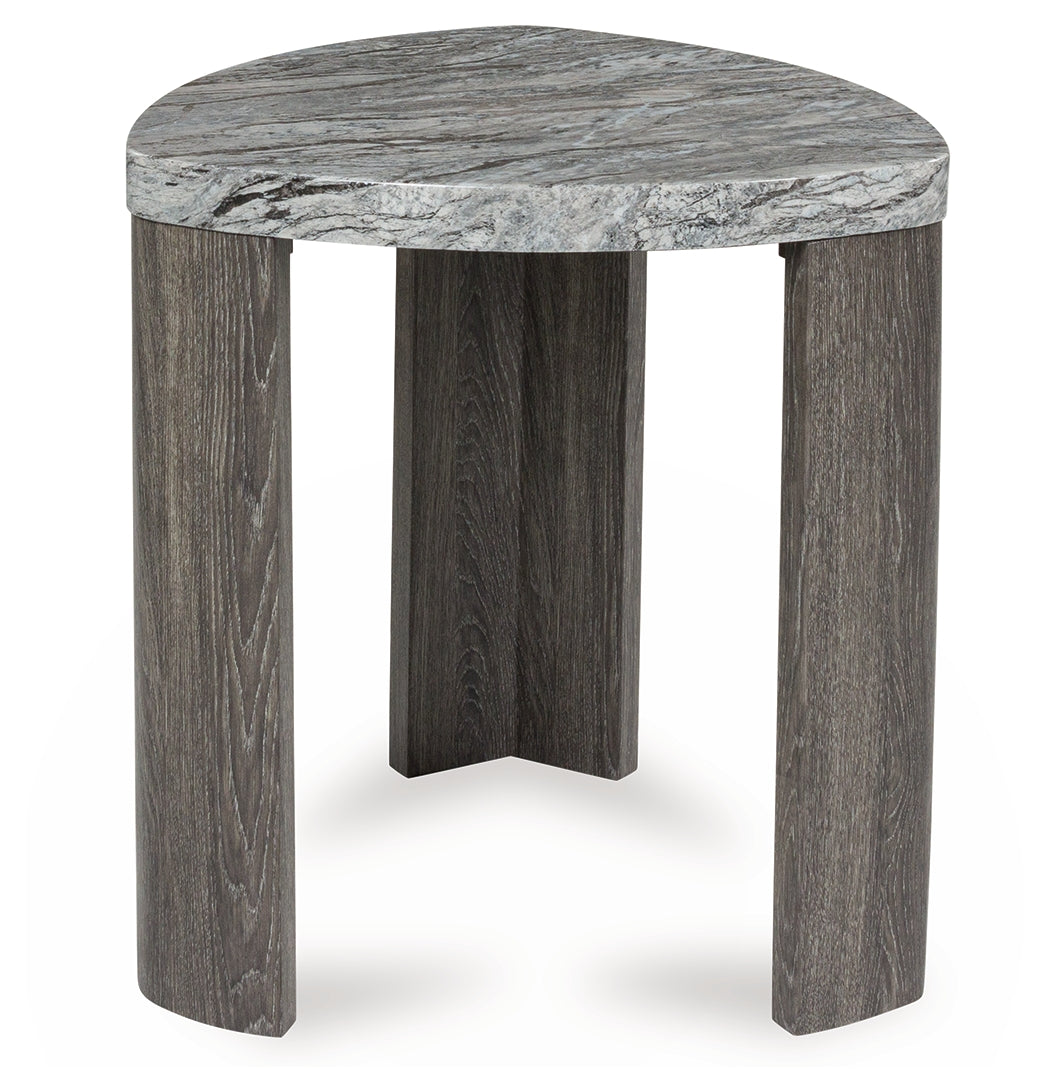 Surmour end table top view displaying gray faux marble finish