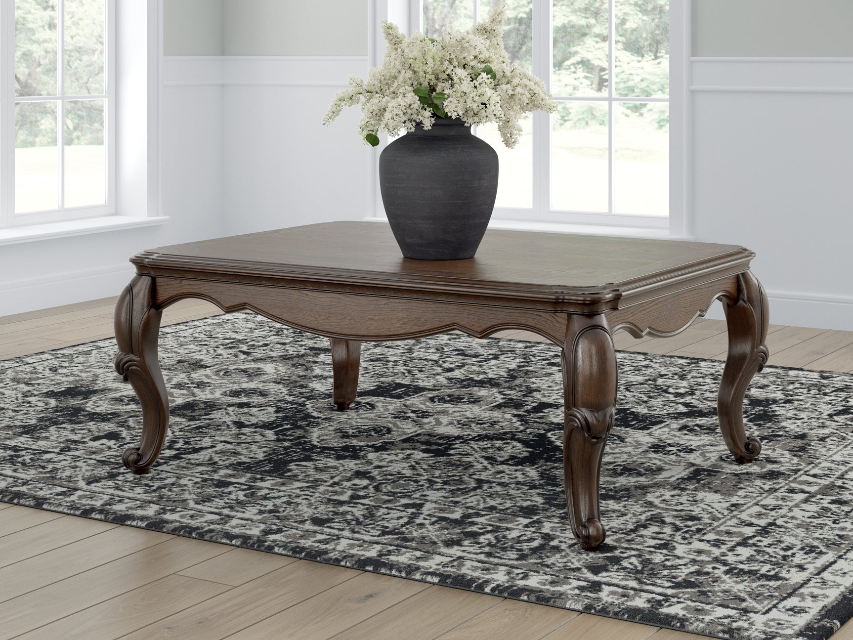 Maylee Coffee Table dark brown traditional style angled view