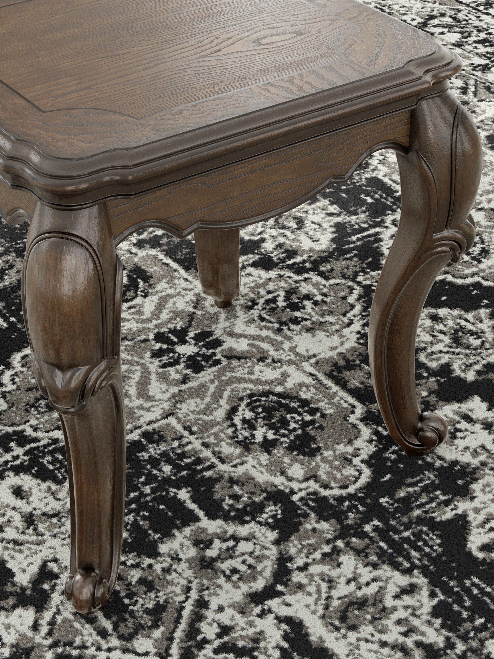 Alternate close-up of apron decorative detailing on Maylee end table