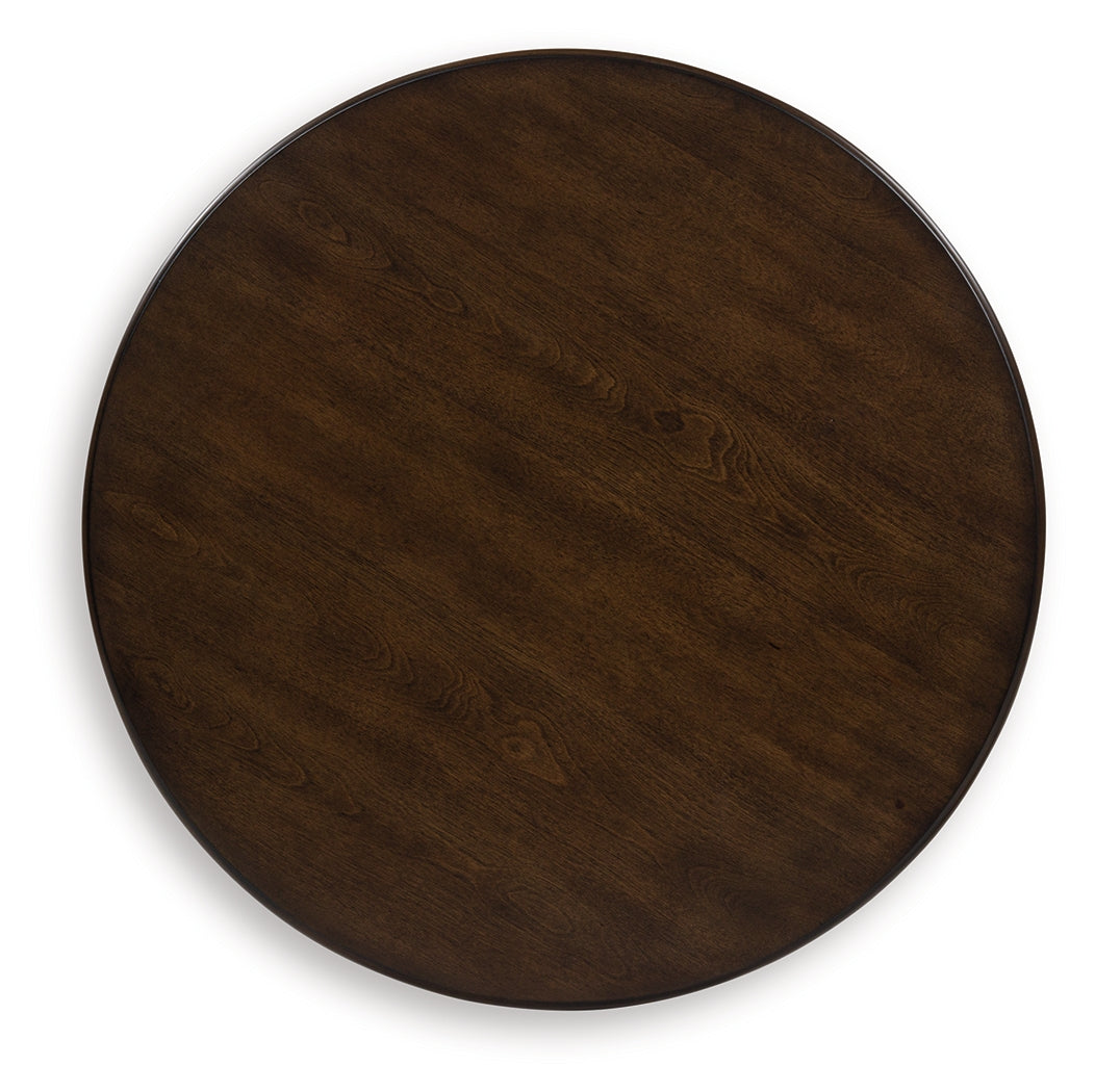Frallyn round end table top view showing faux marble laminate surface