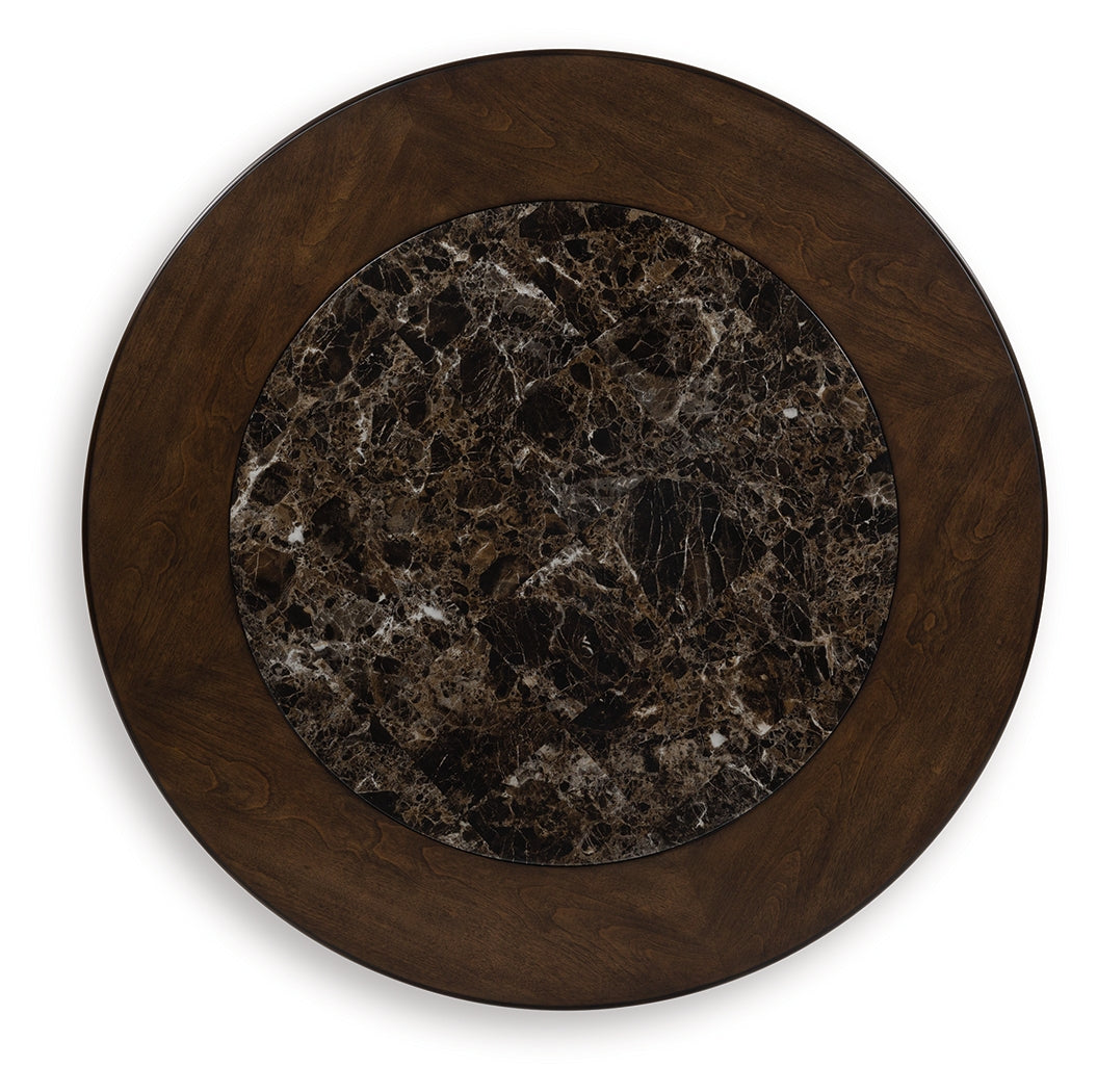 Top view of Frallyn coffee table faux marble laminate surface