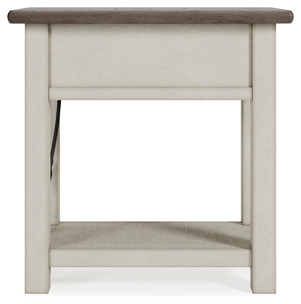 Side alternate angle of Bolanburg two-tone end table