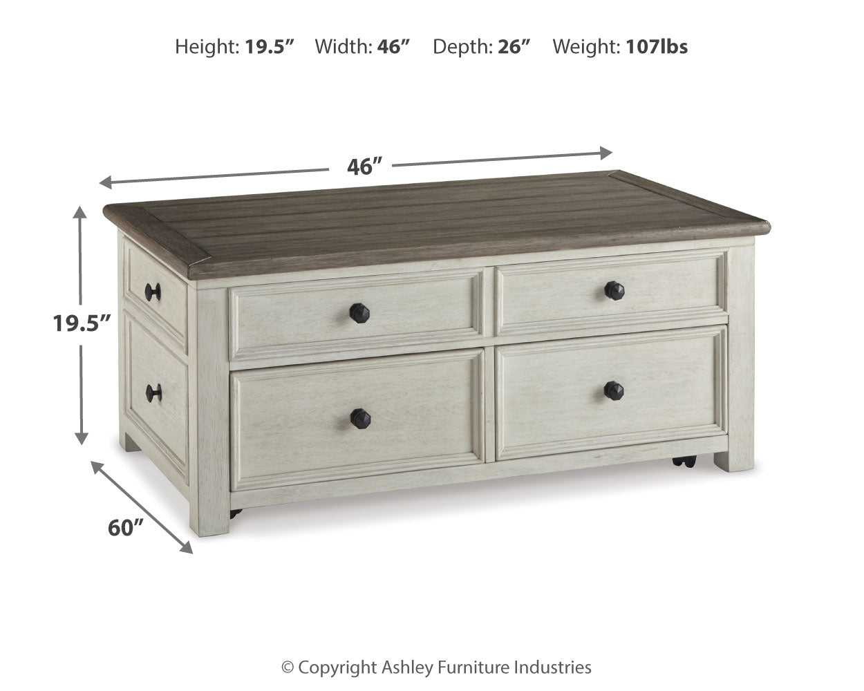 Bolanburg coffee table storage view