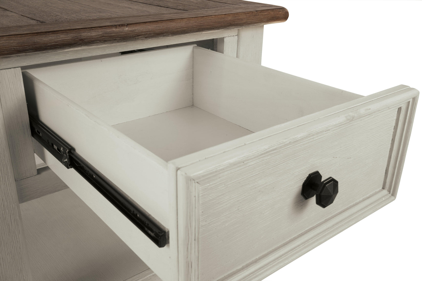 Power outlets and USB ports integrated into Bolanburg end table lift-top