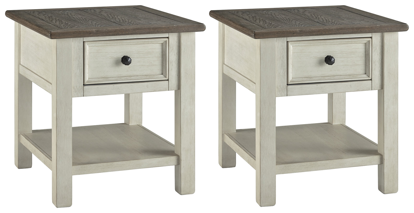Back view of Bolanburg two-tone end table with integrated USB charging порт
