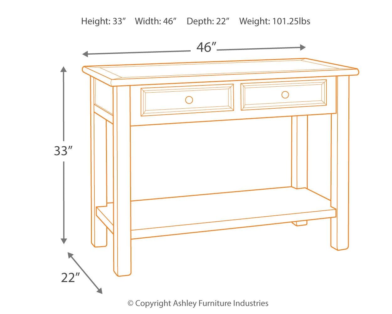 Dimension diagram of Bolanburg Two-Tone Sofa Console Table
