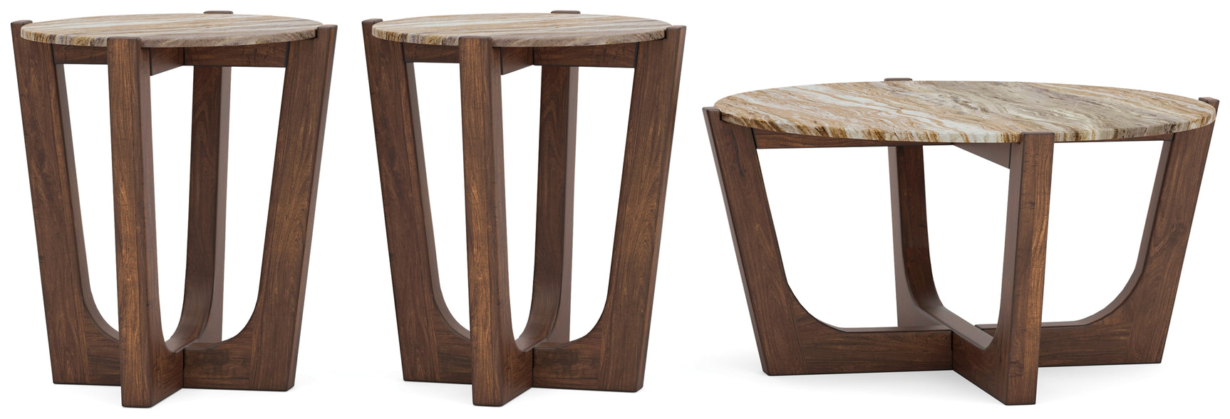 End table from the Tanidore set showing marble top and wood frame
