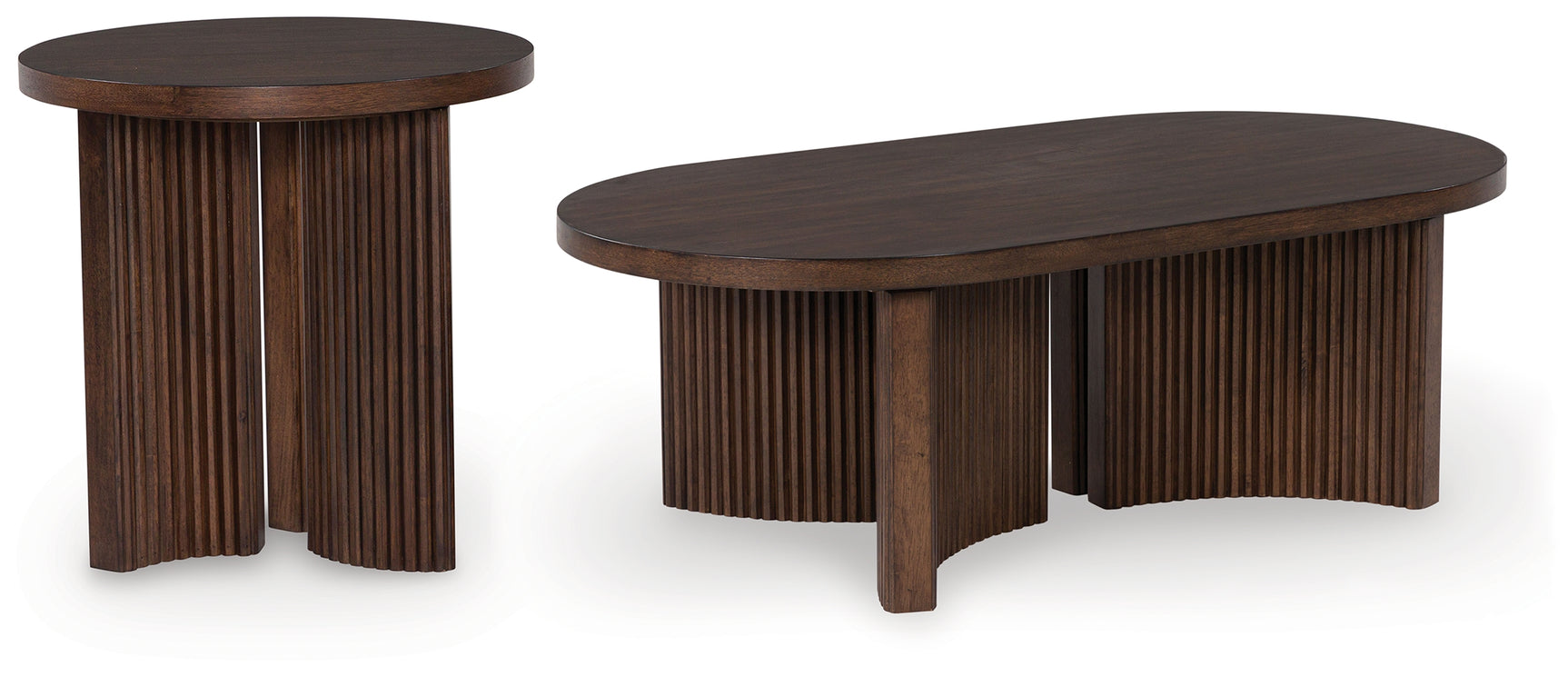 Korestone dark brown coffee table side angle showing thick tabletop