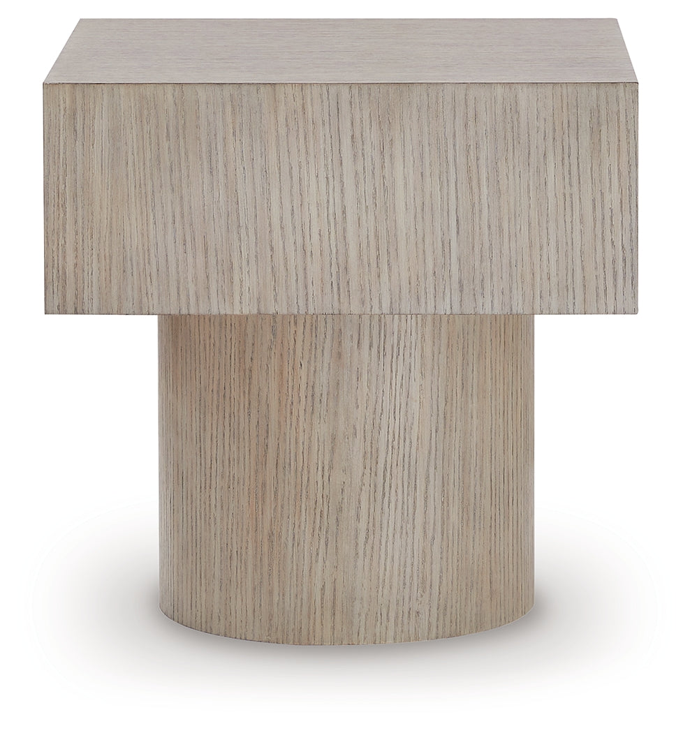 Close-up detail of Jorielyn end table wood grain finish