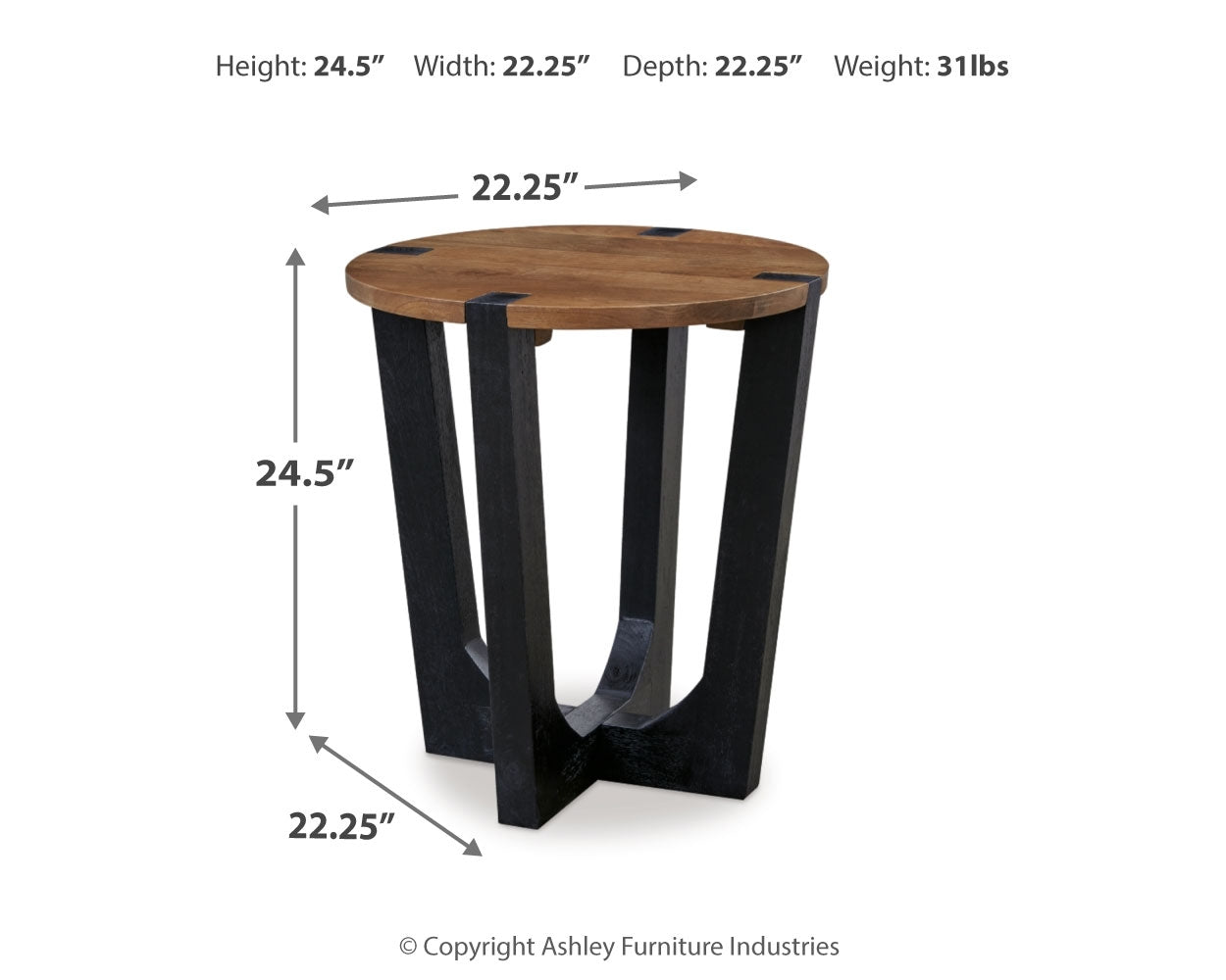 Hanneforth mango wood coffee table and end table set in brown and black finish