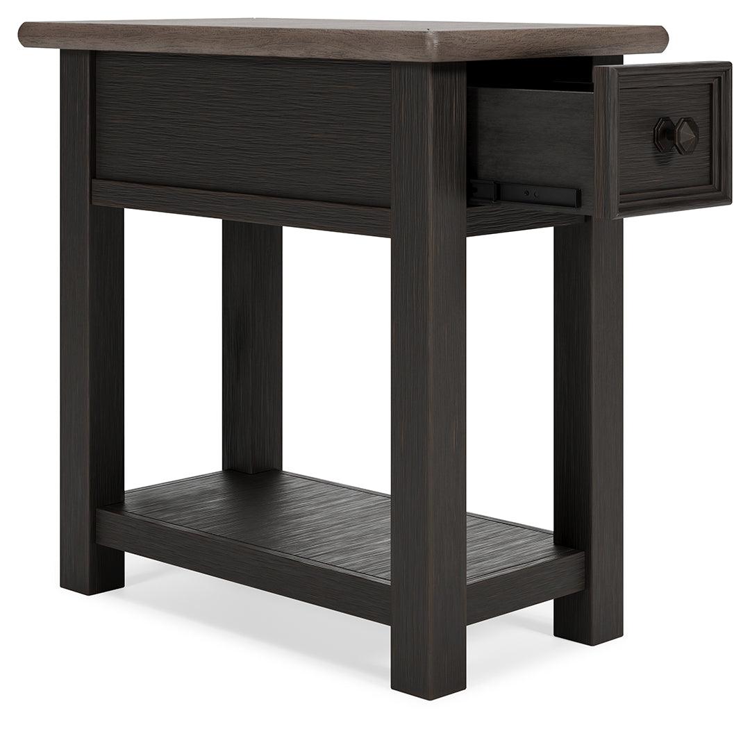 Open drawer and shelf detail on Tyler Creek Chairside End Table