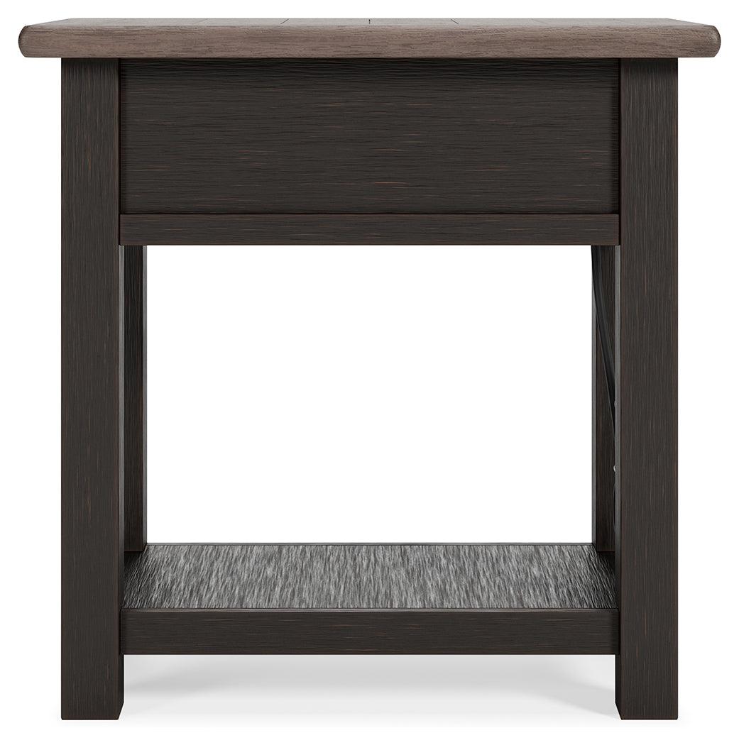Detail of black faceted hardware on drawer