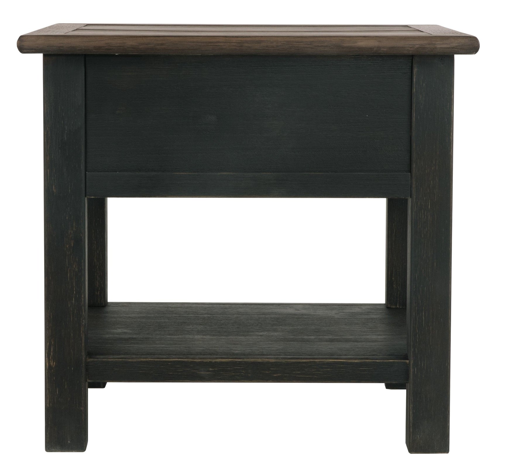 Tyler Creek side profile of end table in grayish brown and black