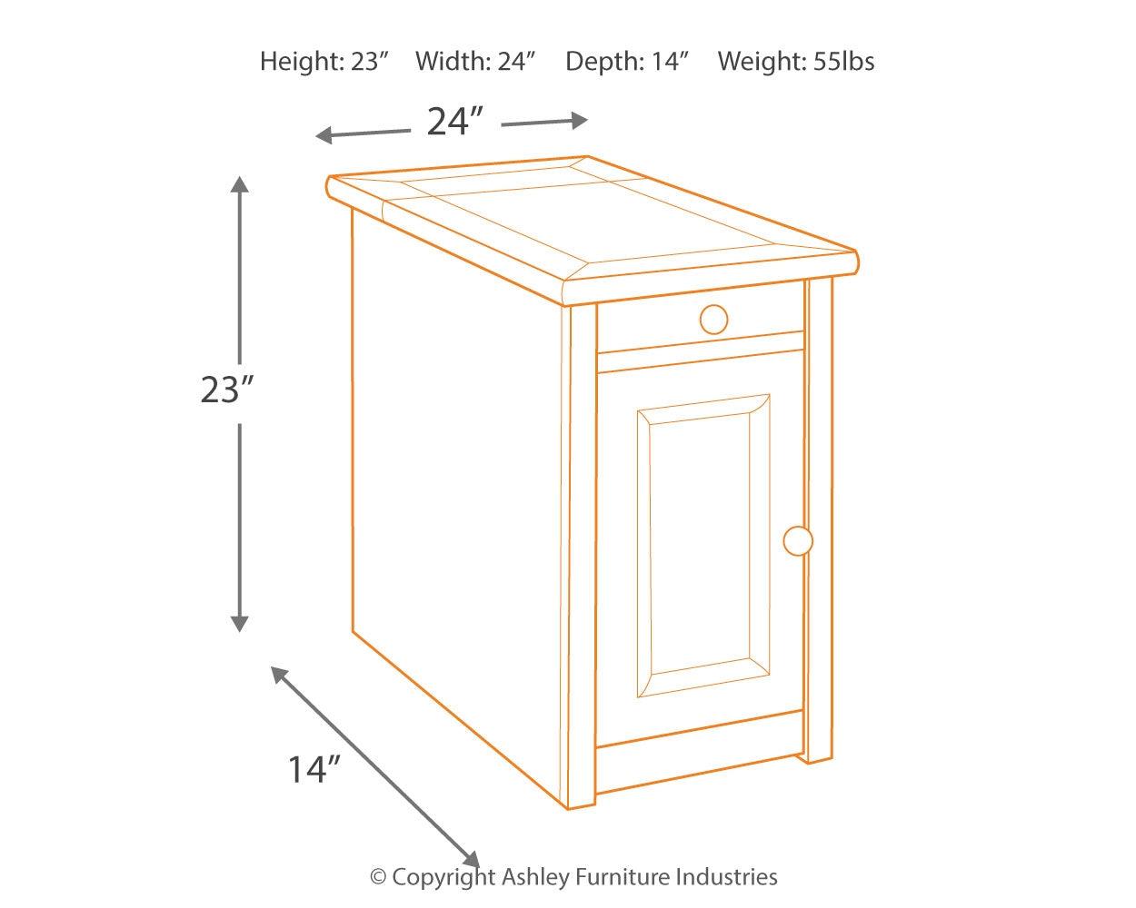 Tyler Creek end table dimensions illustration