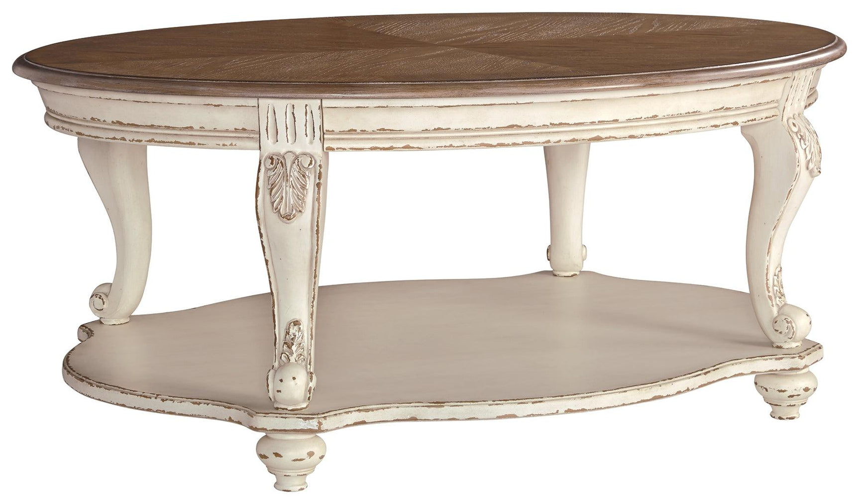 Realyn Oval White Brown Coffee Table side view