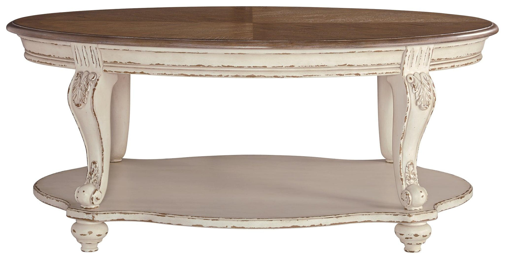Realyn Oval White Brown Coffee Table head-on view