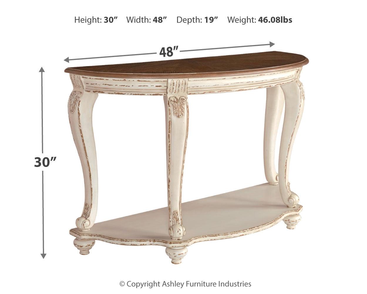 Realyn sofa table dimension diagram