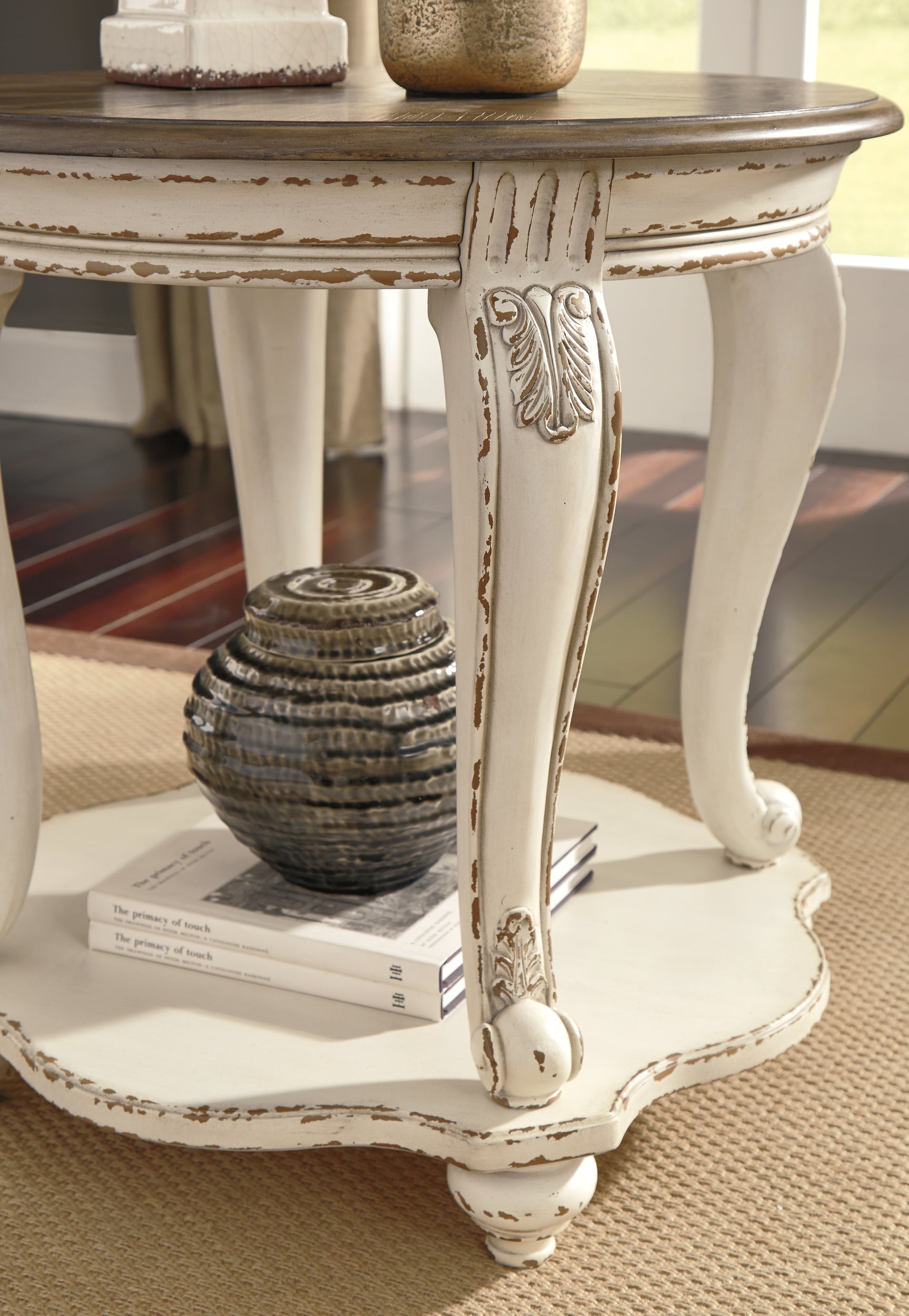 Realyn White and Brown Coffee Table and End Table