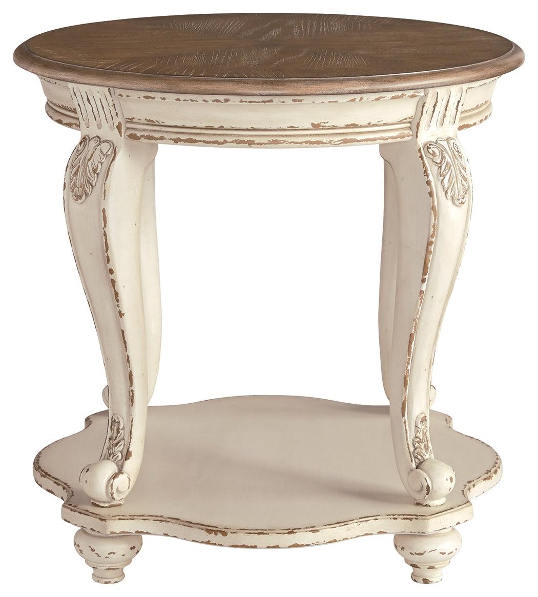 Realyn End Table close-up of cabriole leg and corbel detail