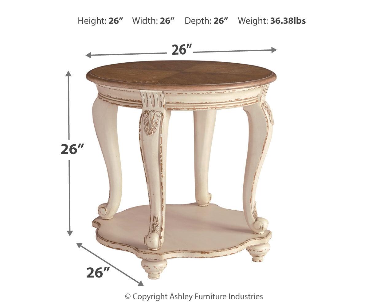 Dimensional drawing of Realyn End Table