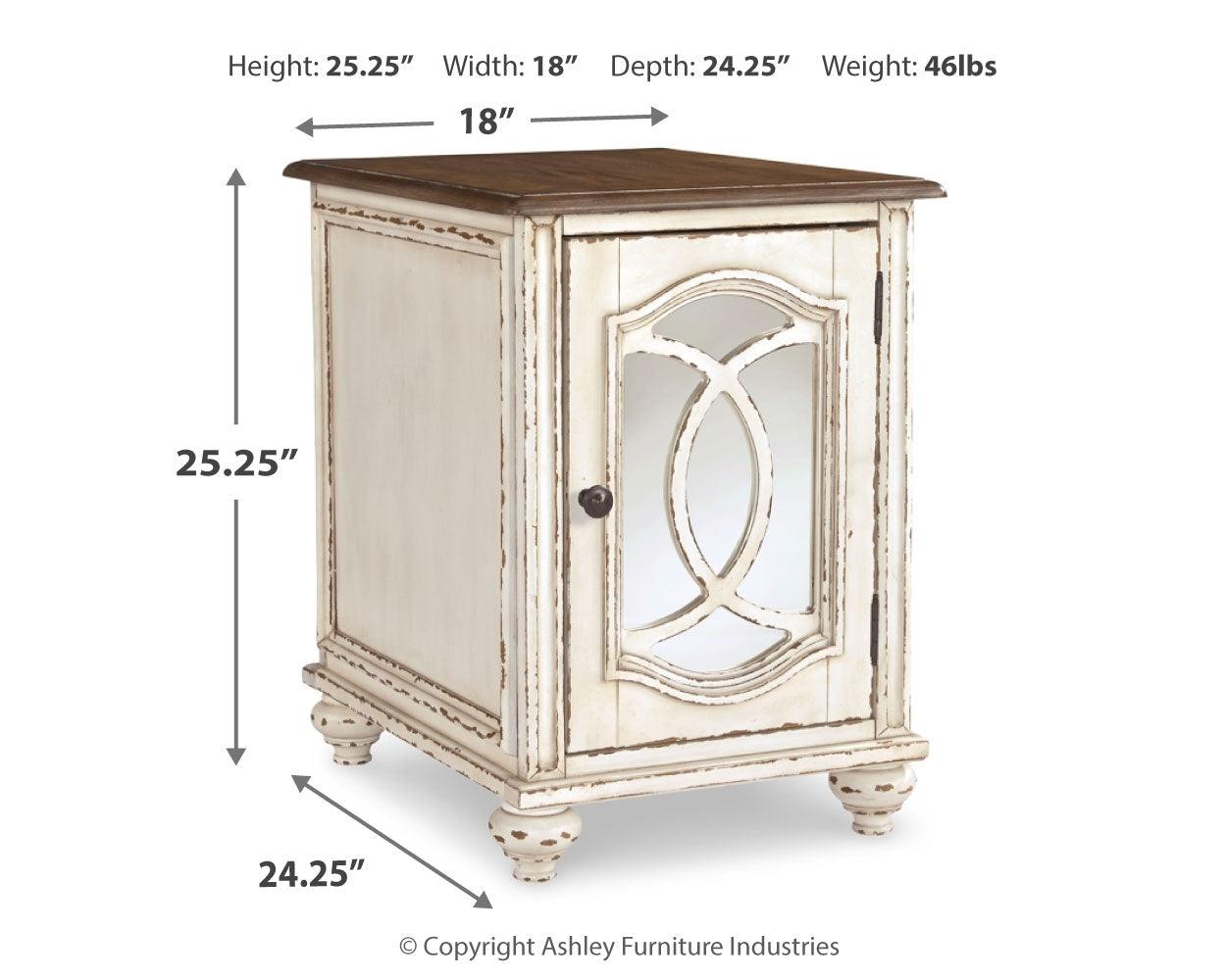 Realyn White and Brown Chairside End Table side view