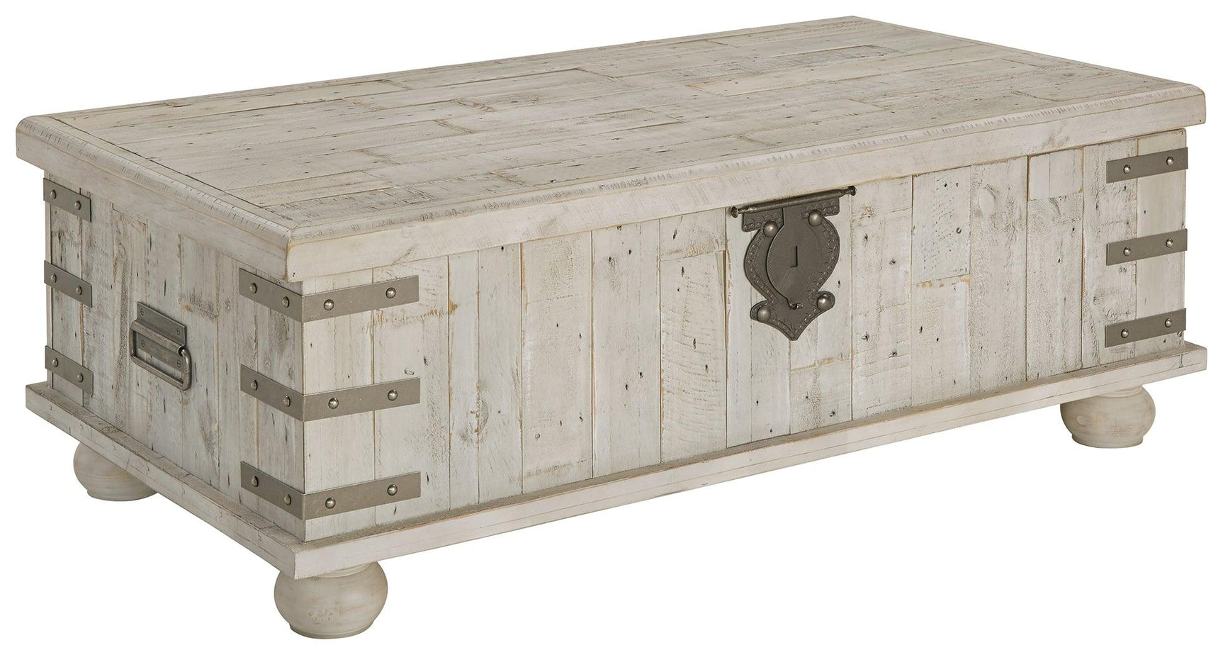 Carynhurst White Wash Gray Lift Top Coffee Table side view